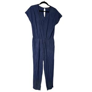 J Crew Womens Navy Blue Linen Jumpsuit XXS Lagenlook Casual Classic Minimalist